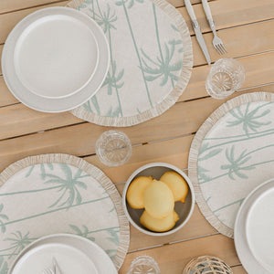 Round Placemat-Coastal Fringe-Tall Palms-Mint-40cm