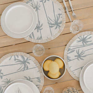 Round Placemat-Coastal Fringe-Tall Palms-Smoke-40cm