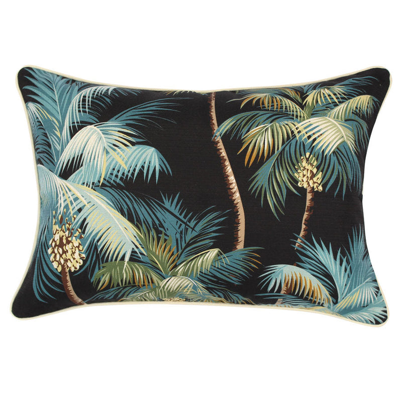 OutdoorCushionCover PalmTreesBlack 35cmx50cm WithPiping Natural Double