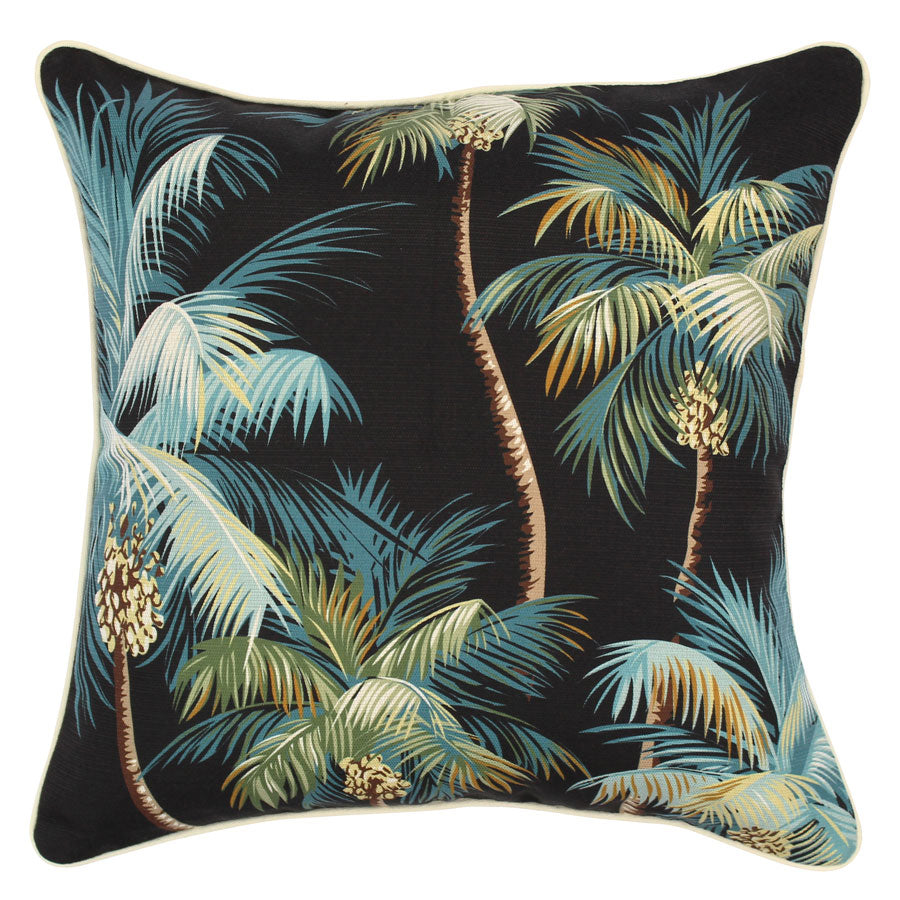 OutdoorCushionCover PalmTreesBlack 45cmx45cm WithPiping Natural Double