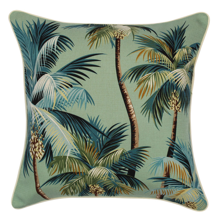 OutdoorCushionCover PalmTreesLagoon 45cmx45cm WithPiping Natural Double