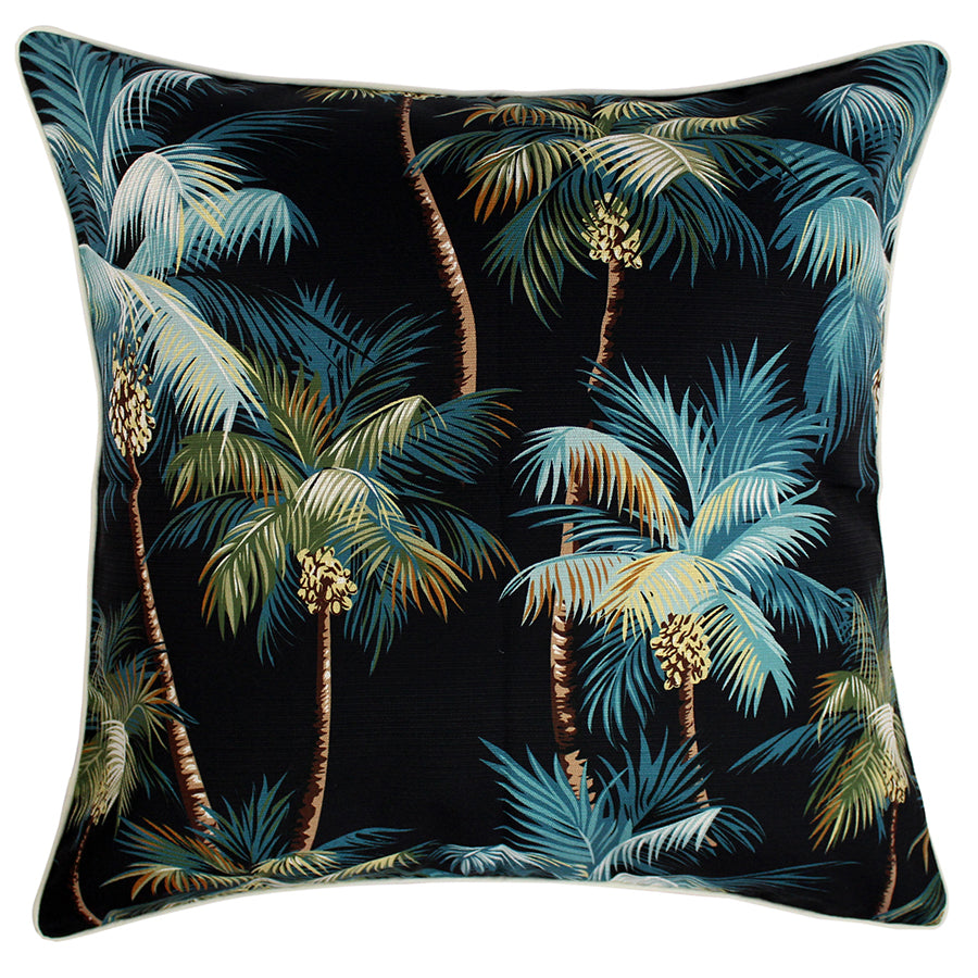 OutdoorCushionCover PalmTreesBlack 60cmx60cm WithPiping Natural Double