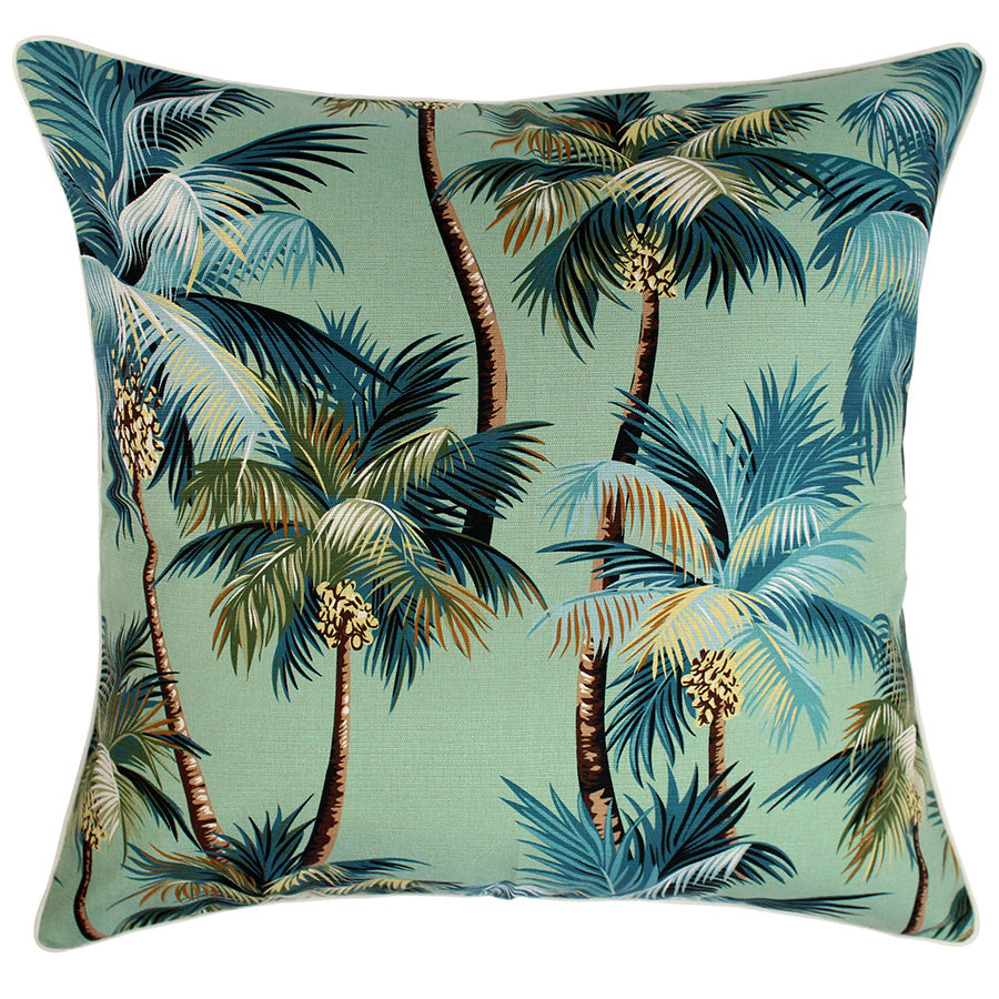 OutdoorCushionCover PalmTreesLagoon 60cmx60cm WithPiping Natural Double