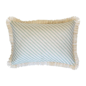 Cushion Cover-Coastal Fringe Natural-Side Stripe Seafoam-35cm x 50cm