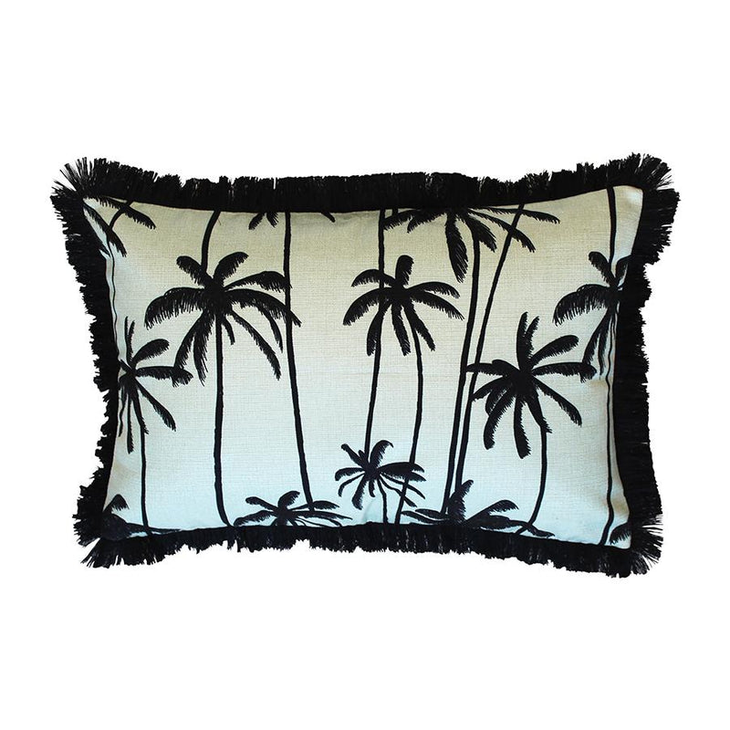 Cushion Cover-Coastal Fringe Black-Tall Palms Seafoam-35cm x 50cm