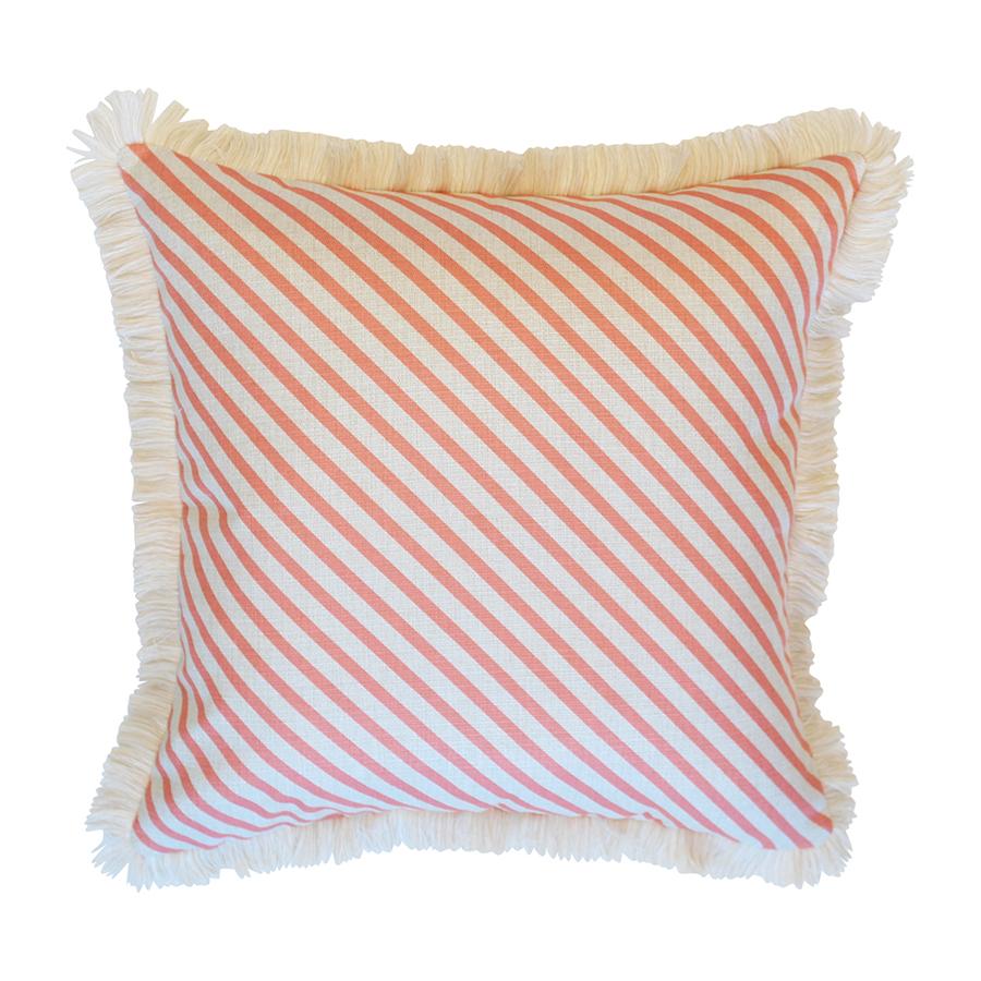 Cushion Cover-Coastal Fringe Natural-Side Stripe Peach-45cm x 45cm