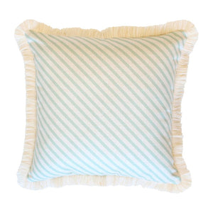 Cushion Cover-Coastal Fringe Natural-Side Stripe Seafoam-45cm x 45cm