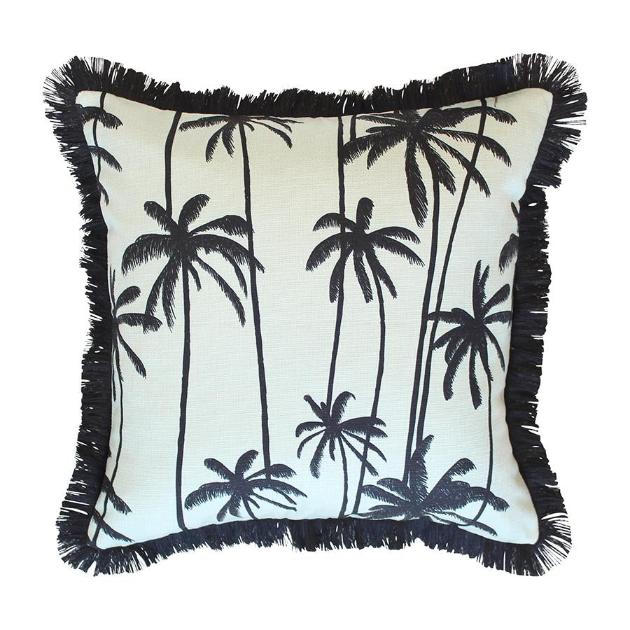 Cushion Cover-Coastal Fringe Black-Tall Palms Seafoam-45cm x 45cm