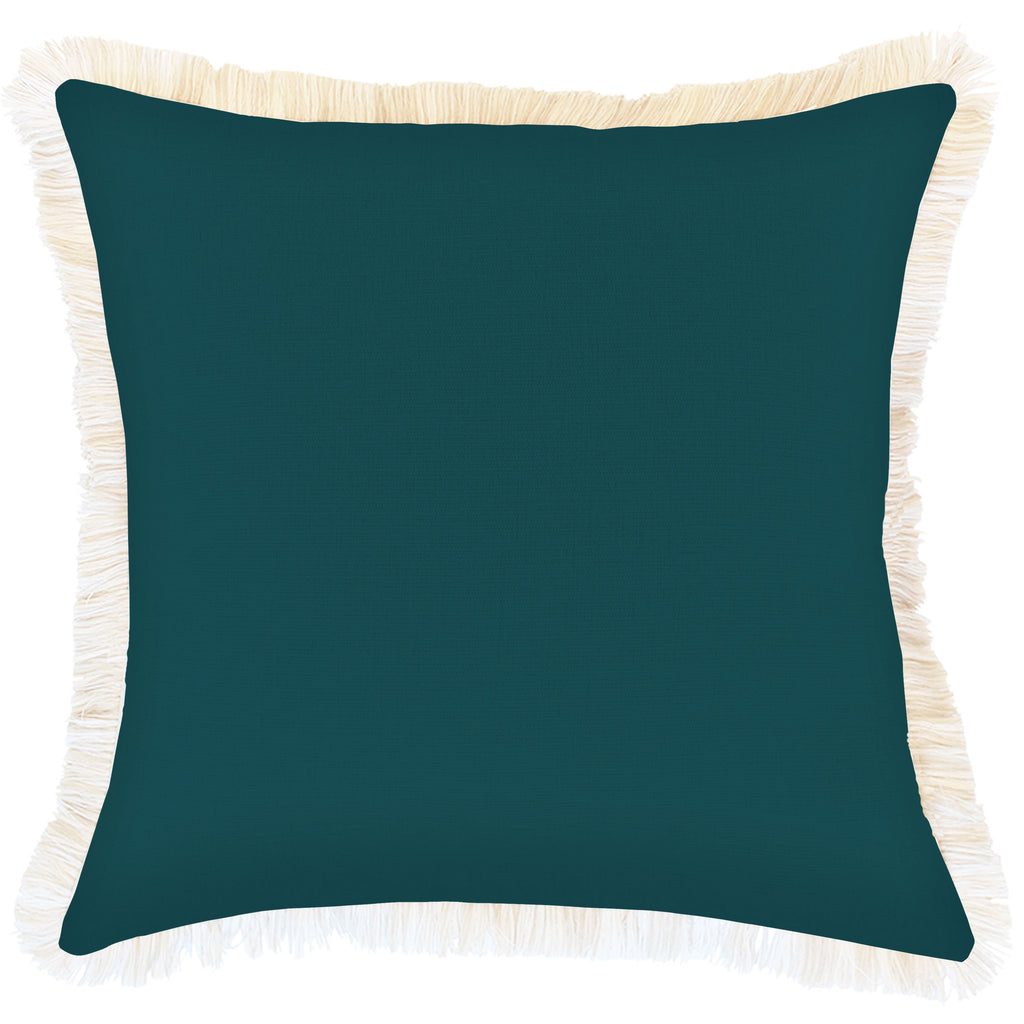 Cushion Cover-Coastal Fringe Natural-Teal-60cm x 60cm