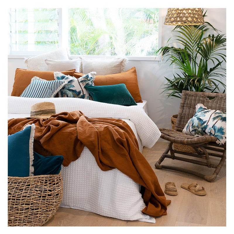 Cushion Cover-Coastal Fringe Natural-Teal-60cm x 60cm