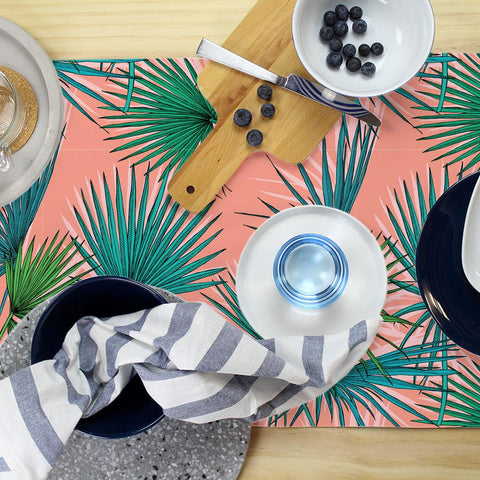 Table Runner-Classic Palms Aqua-210cm x 40cm