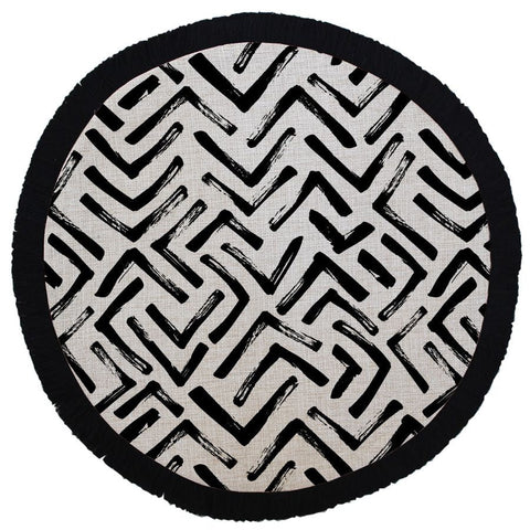 Round Placemat-Solid Natural Black Fringe-40cm