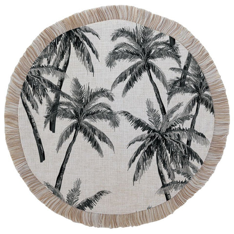 Round Placemat-Coastal Fringe-Tall Palms-Mint-40cm